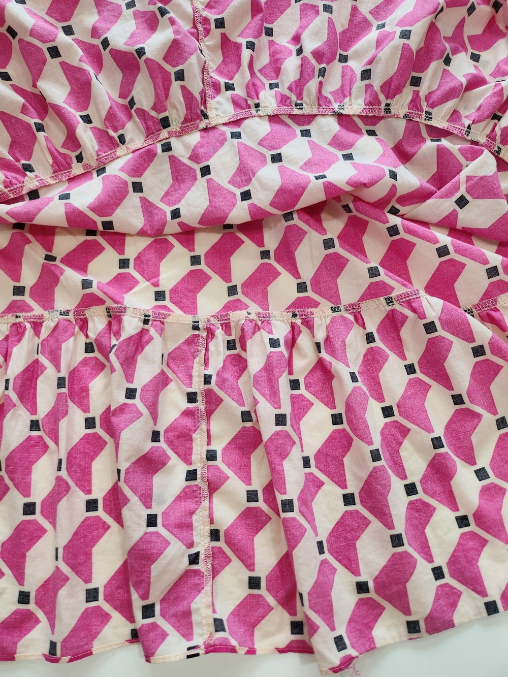 ZARA Geometric Pink & White Tiered Tunic Mini Dress Size L - Picture 10 of 13